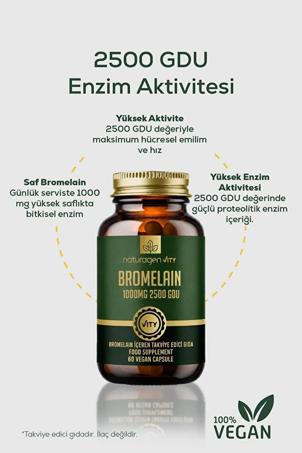 Bromelain 2500 GDU 1000 mg 60 Kapsül | Ananas Kaynaklı Enzim | Yüksek Enzim Aktivitesi